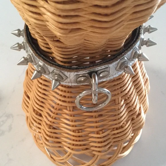 Silver spiked leather lead collar costume Fetish Halloween GoGo Dancer - Picture 8 of 12